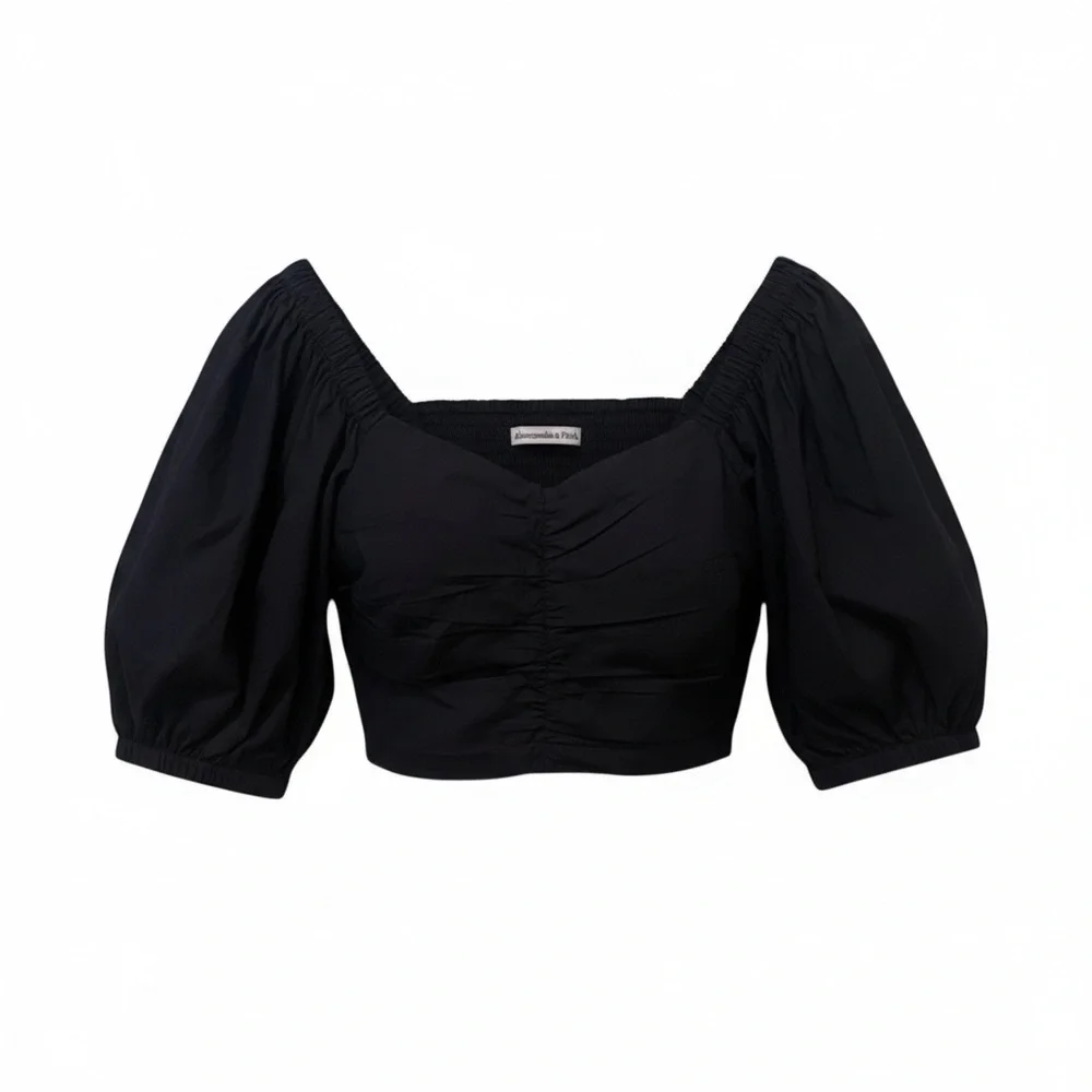 Abercrombie & Fitch black puff sleeve crop top, small